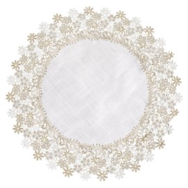 URROMA Round Doilies Linen Doilies Floral Lace Trim Coffee Table Topper Table Cloth for Dining Room Kitchen 60x60cm White