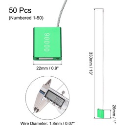 MECCANIXITY Steel Security Cable Seals 13 Inch Disposable Numbered Tags Tamper Proof Seal Self Locking for Truck Trailers Container Shipping Green, Pack of 50