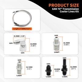 Aspaton 6AN 70" Transmission Fluid Oil Cooler Hose Line kit Compatible with Transmission TR6060 C5 C6 AOD 4L80E TH350 TH400 4L60E 700R4 200-4R