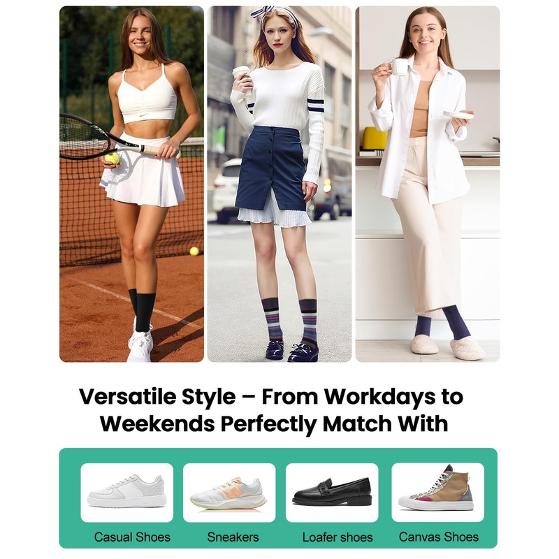 SockWaddles Ladies Bamboo Socks, Breathable Womens Crew Socks, Cotton &