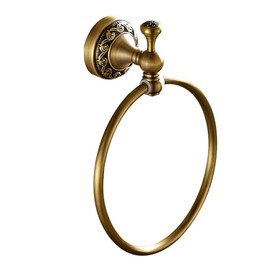 Leyden Brass Towel Ring, Antique Retro Round Towel Holder, Wall Mounted Bath Hand Towel Rack Rail Bathroom Hardware Classical Ancient Wave Pattern Base