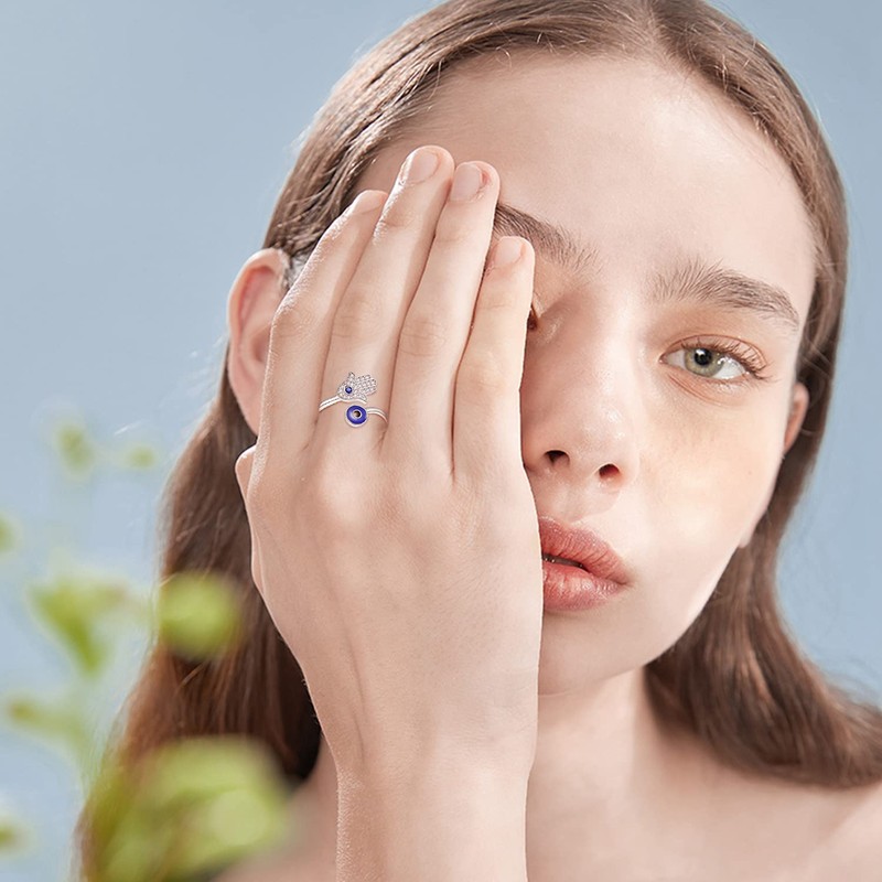 Palpitate Hamsa Evil Eye Rings Hamsa Hand of Fatima Ring