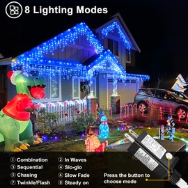 Nielfoi Christmas Icicle Lights Outdoor - 99ft 1216 LED 8 Modes Curtain Fairy String Lights with Timer Memory, Plug in Waterproof for Home Decoration Holiday Wedding Eaves Yard Party Indoor, Blue
