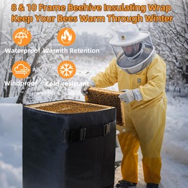 MLNSUNNY Bee Hive Wrap for Winter - Beekeeping Supplies: Dual Adhesive Strip & Strap Fix,for 8 & 10 Frame Hives,3 Layers 600D Oxford Cloth Bee Box Protective Cover,Waterproof,Windproof,Coldproof