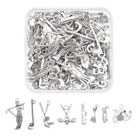 arricfart 80 Pcs 8 Styles Zinc Alloy Pendants, Golf Theme Necklace Bracelet Pendants Antique Silver Metal Charms Pendants for DIY Bracelet Necklace Jewelry Making