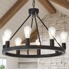 NILSE Wagon Wheel Chandelier Farmhouse 24-Inch, 8-Light Modern Black Chandelier
