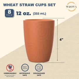 Wheat Straw Cups 8 PCS Good Alternative to Plastic Reusable Cups 12 oz Unbreakable Drinking Cup Reusable Dishwasher Safe Water Plastic Glasses Colorful