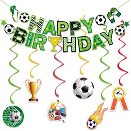 Football Birthday Decorations Party Party Decorations Banners Pull Flags Spiral Ribbons Happy Birthday Decoration Bunting Football Themed Part Banners for Boys and Girls Coloured Flags