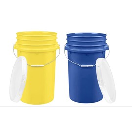 House Naturals 7 Gallon Large Yellow and Blue Bucket Pail Container with lid Food Grade - BPA Free- Made in USA (Pack of 2)
