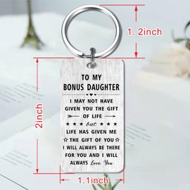 Jzxwan Bonus Daughter Gifts Keychain, I Love You Step Daughter Gifts, Stepdaughter Birthday Christmas Graduation Gifts Mothers Day Key Chain, Step Daughter Xmas Present from Stepmom Stepdad