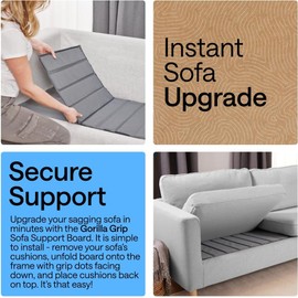 GORILLA GRIP Heavy Duty Couch Cushion Support Board to Fix Sagging Sofas, 24 x 78 Wide Oversized Sofa, Plywood Boards Add Strong Seat Supports, Stay in Place Replacement Stuffing Under Couches Gray