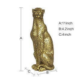 Modern Polyresin 11" H Gold Cheetah Figurine Sitting Home Decor Realistic Antique Classical Leopard Resin Animal Ornament Statues Living Room Decor Ornament Figures
