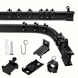 YLNANMI Flexible Bendable Curtain Track Ceiling or Wall Mount 16.4FT(5m)- Ceiling Curtain Track,Curtain Track for Curtains- Easy to install curtain rails,Black