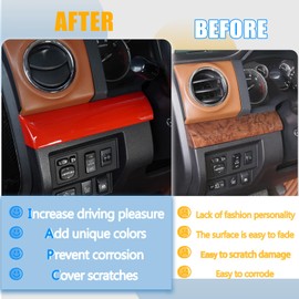 LLKUANG Central Control Dashboard Panel Decorative Panel Cover Compatible with Toyota Tundra 2014-2021 ABS Car Dash Panel Protective Panel Molding Accessories (Red)