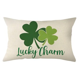 Ogiselestyle Lucky Charm Clover Throw Pillow Cover, 12 x 20 Inch St Patricks Day Shamrock Cushion Case Decoration for Sofa Couch