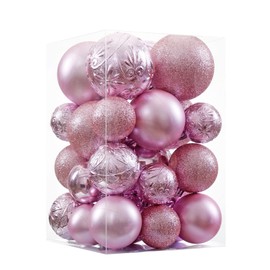Wironlst Christmas Ball Ornaments - 30pcs Shatterproof Plastic Christmas Ornaments Hanging Ball Decorations for Xmas Tree, Holiday, Wedding, Party (Multi-Size, Pink)