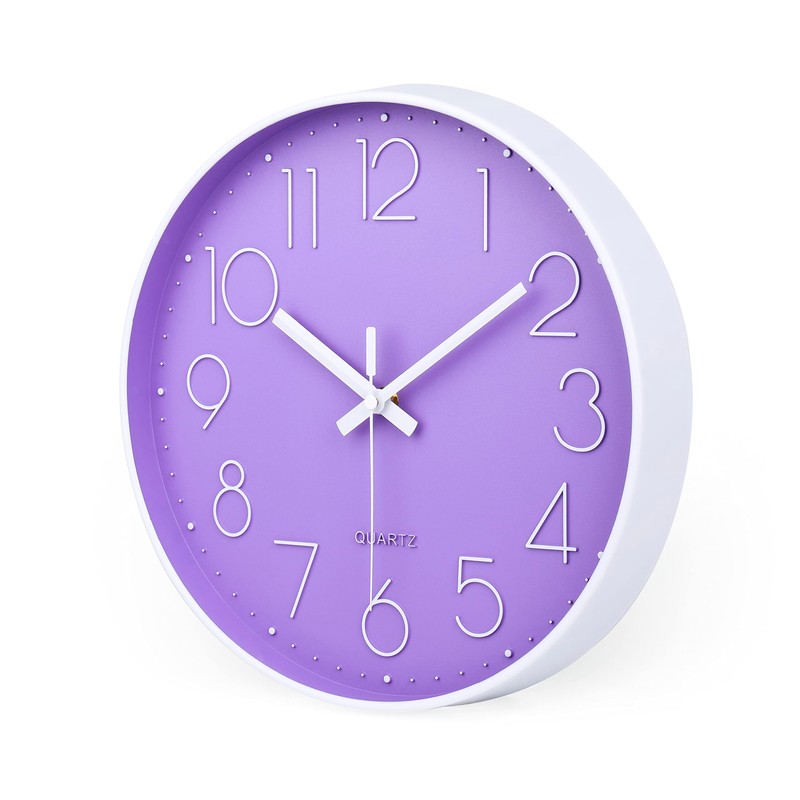 jomparis Purple Wall Clock 12 Inches Silent Quartz Wall Clock