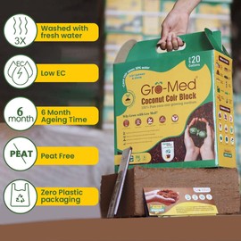 Gro-Med Gro-Med Coco Coir Block - 10lb, Coir Fiber Brick Enriched NPK Expands Upto 80 Quarts - Organic Potting Soil for Flowers, Herbs, Low EC Planting - Growing Medium for Gardening - Seed Starter Soil
