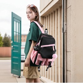 FSRONGXI School Backpacks Women, Pink School Bag for Teenager Girls, 15.6Inch Laptop Rucksack Casual Daypack Backpack for Travel College Work Students Bookbag (Casual, Pink)