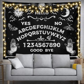 Feelacle Mysterious Divination Wall Hanging - Ouija Board Tarot Tapestry 80" X 60" (Black and White) for Bedroom, Living Room or Dorm (200 X 150cm)
