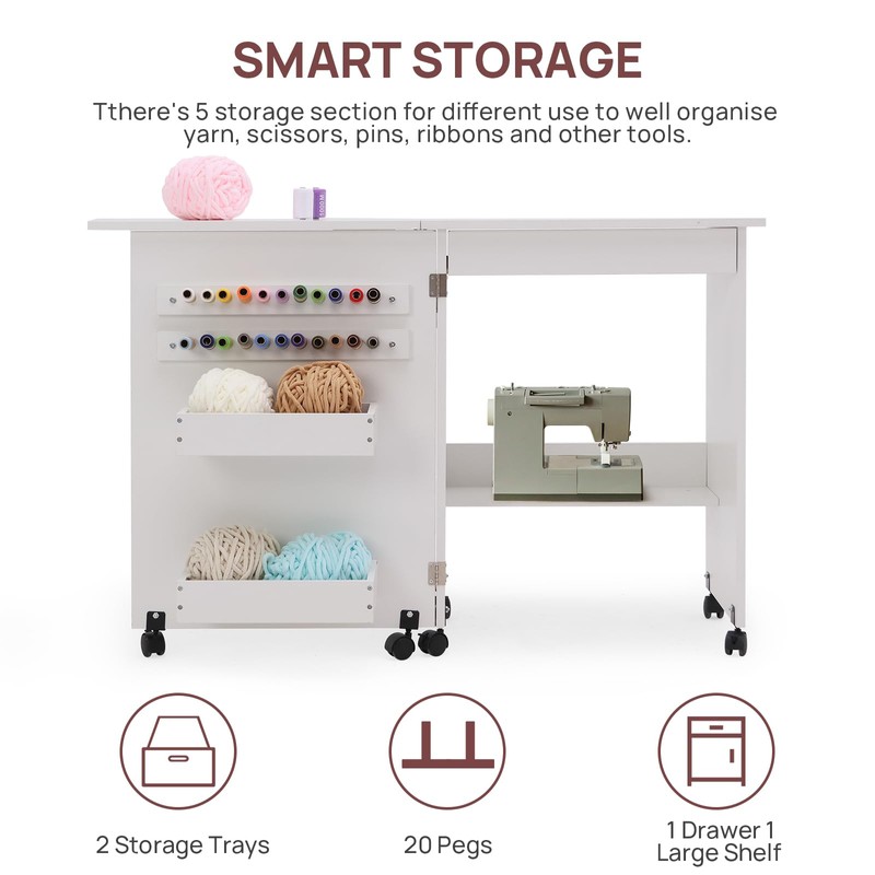 walsport Folding Sewing Table Multipurpose Craft Station & Side Desk