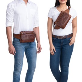 STILORD 'Atlanta' Vintage Bum Bag Genuine Leather for Men Women Belt Bag Large for Hanging as Chest Bag Cross Body Bag Waist Bag Leather, Florida - Brown