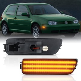 Front Bumper LED Side Marker Light Blinker Signal Lamp Compatible With V-olkswagen1999-2005 G-OLF MK4、JETTA MK4,2000-2003 GTI/R32 MK4,1999-2002 CABRIO Replace OEM Amber Sidemarker Lamp Smoke Lens