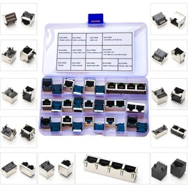 Kidisoii RJ45 Ethernet Connector Assorted Kit RJ45 8P8C 10P8C Female RJ45 Socket 8P8C Shielded LED Modular Network PCB Jacks Sockets Electronics DIY Assortment Kit