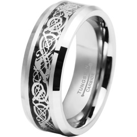 8mm Tungsten Wedding Band Ring Comfort Fit High Polished Celtic Knot Dragon Inlay for Men and Women