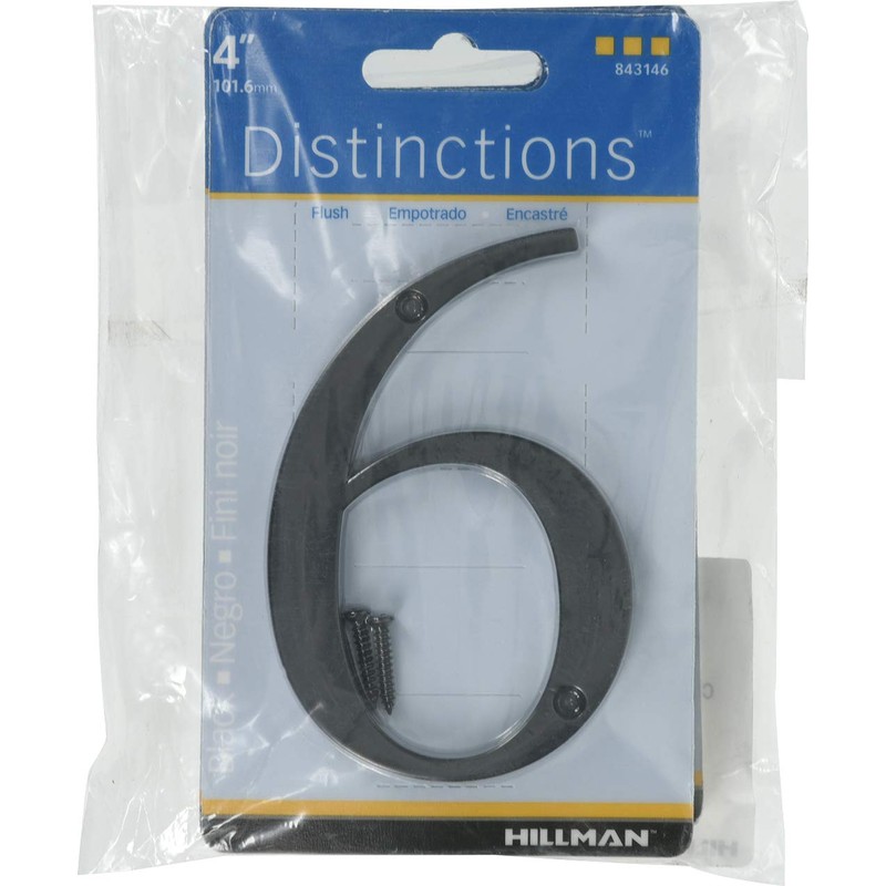 Distinctions 843146 Black Flush-Mount 4-Inch House Number 6