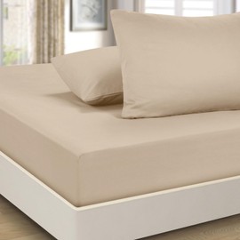 Imperial Rooms Fitted Sheet 40 Cm - Extra Deep Brushed Microfiber Bed Sheets Easy Care Soft Fitted Bed Sheet - Shrinkage and Fade Resistant (Beige, Double)