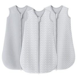 SWEET DOLPHIN Baby Sleep Sack 6-12 Months - 100% Cotton 2-Way Zipper TOG 0.5 Infant Wearable Blanket, Newborn Essentials Toddler 3 Pack Sleeping Sacks - Grey