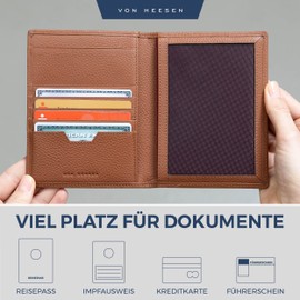 VON HEESEN Passport Holder Leather with RFID Protection for Men and Women, cognac brown, Portrait