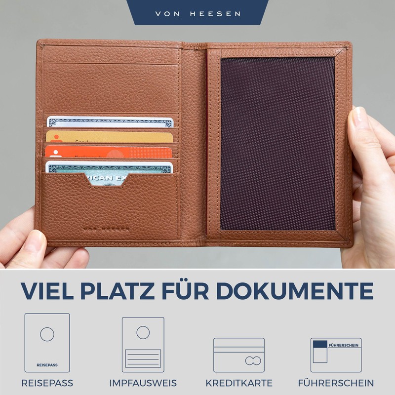 VON HEESEN Passport Holder Leather with RFID Protection for Men