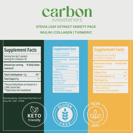 Carbon Sweeteners Variety Pack – Zero Sugar Natural Stevia Sweetener with Collagen, Turmeric, and Inulin – Supports Joint, Skin, Immunity & Gut Health – 30 Single Serve Sachets (3 Functional Flavors, 10 Each)
