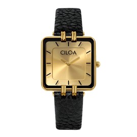 CILOA Women's Leather Strap Watch Dainty Elegant Gold Watches for Women Classic Casual Fashion Square Ladies Watches Gifts Present for Her. Gold/Black