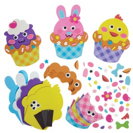 Baker Ross FX540 Easter Cupcake Magnet Kits - Pack of 8, Easter Foam Craft Kit for Kids