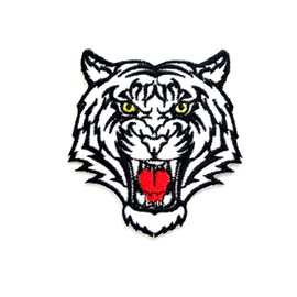 TH White Roaring Striped Tiger Head Face Animal Wild Biker Motorcycle Logo Applique Embroidered Sew on Iron on Patch for Backpacks Jeans Jackets Clothing