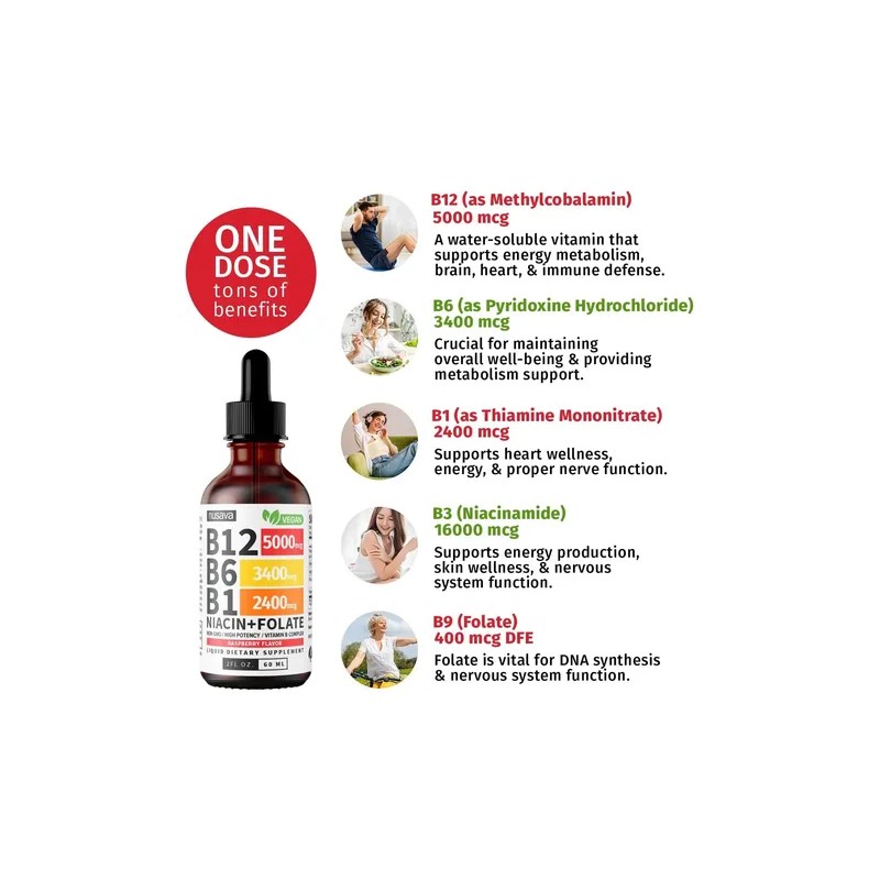 Complejo De Vitamina B Sublingual Vegano 60 Ml Hecho En