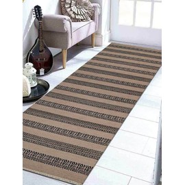 Rugsotic Carpets Hand Woven Flat Weave Kilim Wool ECO-Friendly Area Rugs - 2'6''x12', Runner Shape, Cream Charcoal Color, Contemporary Design, Low Pile Handmade Rugs for Living Room (D00113)
