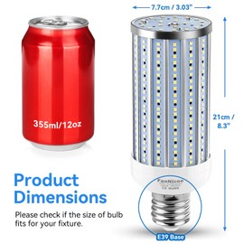 FanNicoo LED Corn Light Bulb 500W Equivalent 60W 6000Lumen 6500k E39 Mogul Base LED Corn Bulb Large Area Cool Daylight White Corn Lamp for Indoor Outdoor Garage Warehouse Factory Workshop