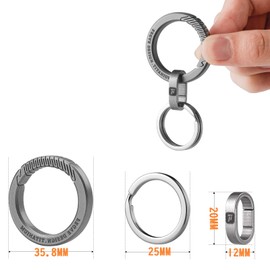 FEGVE Titanium Keychain, Round Carabiner, Small, Stylish, Brushed Surface, Anti-Lost, Easy Installation, Gift