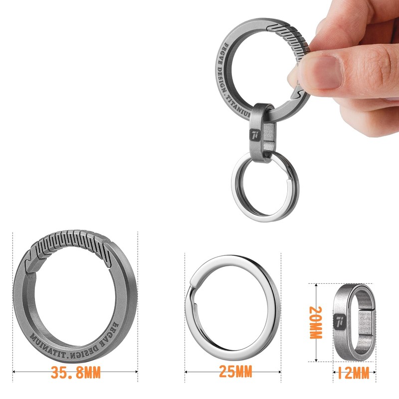 FEGVE Titanium Keychain, Round Carabiner, Small, Stylish, Brushed Surface, Anti-Lost,
