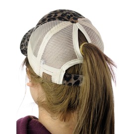 C.C Ponycap Messy High Bun Ponytail Adjustable Mesh Trucker Baseball Cap Hat, Leopard