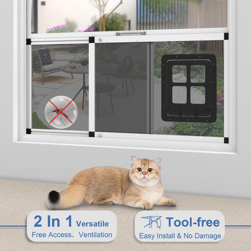 Adjustable Ventilated Pet Door for Window 31.7"-39.3" Wide, White Aluminum