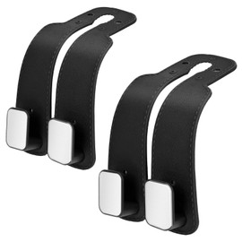 DEIHAALEN 2 Pack Headrest Hooks, Car Seat Back Hooks for Car, Car Seat Back Double Hook Leather, Purses Hooks for Car (Black)
