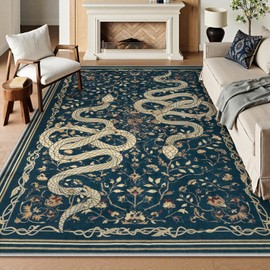 LIVEBOX 5x7 Washable Area Rug - Snake Rug for Living Room, Non-Slip Soft Bedroom Rugs, Low Pile Indoor Carpet for Dining Room Home Office(5x7ft, Blue)