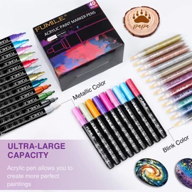 FUMILE 120 Color Acrylic Paint Marker, Include Metallic Color(28PCS),Blink Color(12 PCS),Classic Color(80PCS). Paint Markers Acrylic Marker Ideal for Rock, Wood, Metal, Plastic, Glass, Easter Egg.
