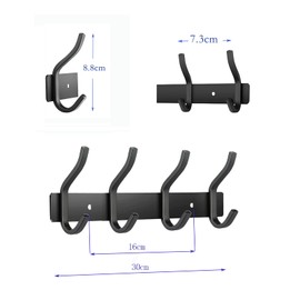 MEIJO Stainless Steel Coat Hook, Wall Coat Hook with 4 Hooks, Coat Rack, Wall Coat Rack for Bedroom, Bathroom, Kitchen (Black, 4 Hooks)