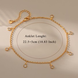 Loutade Gold Anklets for Women Girls, Flexible Adjustable Ankle Bracelet with Cubic Zircon, Beach Barefoot Ankle Chain, Trendy Dainty CZ Anklets Chain Beach Foot Jewelry Gifts for Summer Holiday